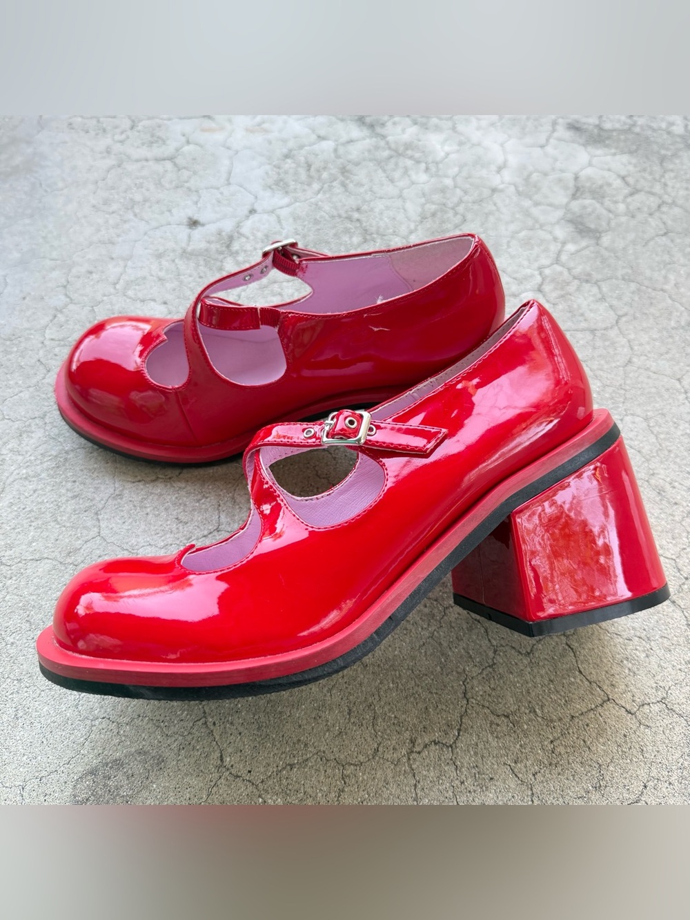 Sugar Thrillz Patent Heart Cut Out  Red Mary Janes Shoes